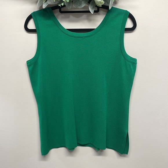 Misook Knit Double Scoop Neck Sleeveless Tank Green L - Picture 2 of 10